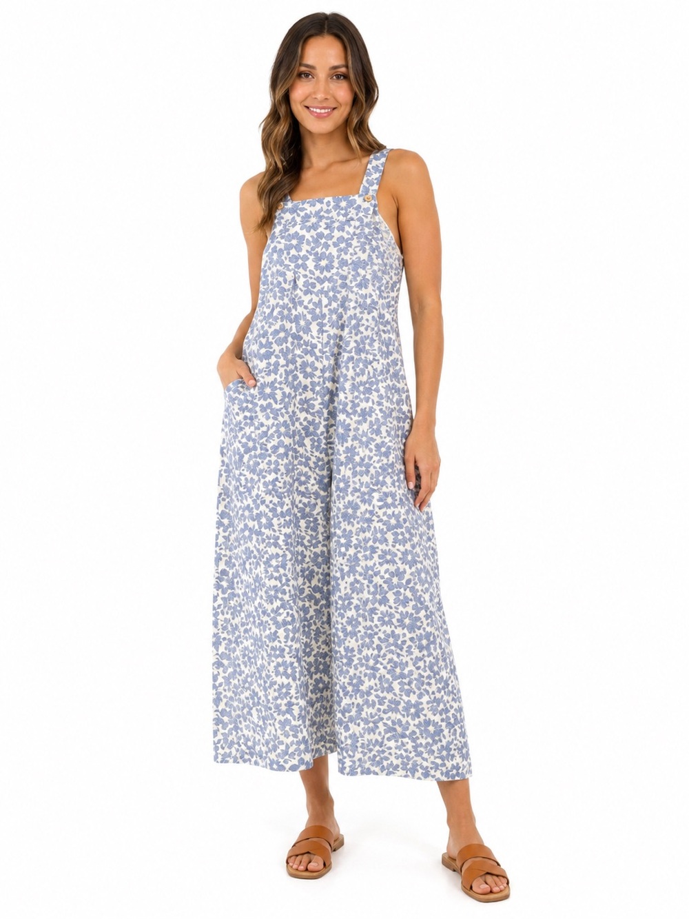 Bibi Light Blue Floral Overalls